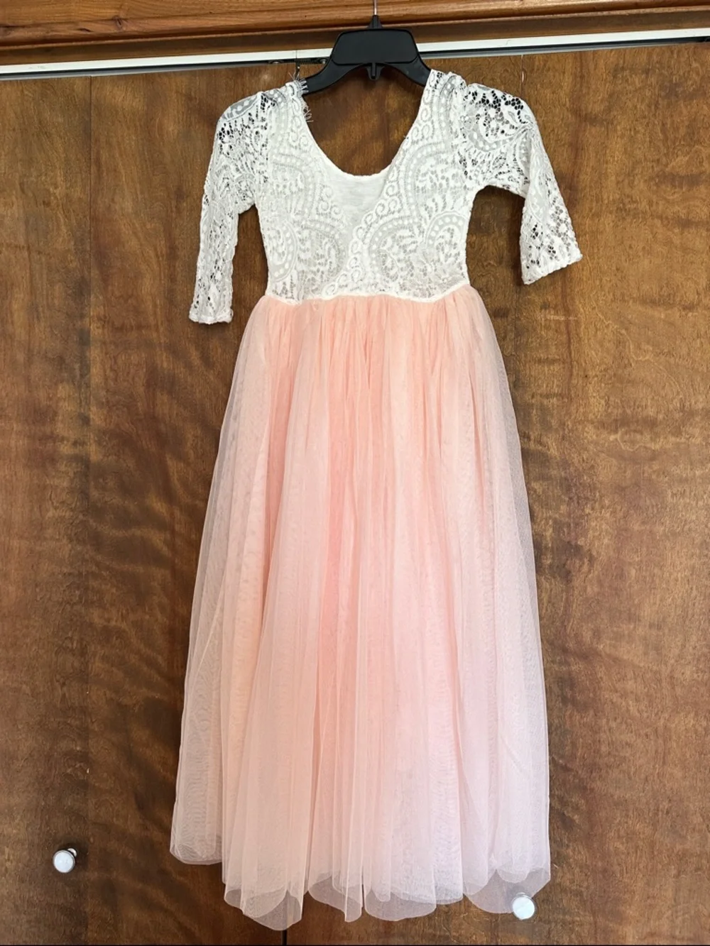 White Lace Top Pink Tulle Maxi Dress